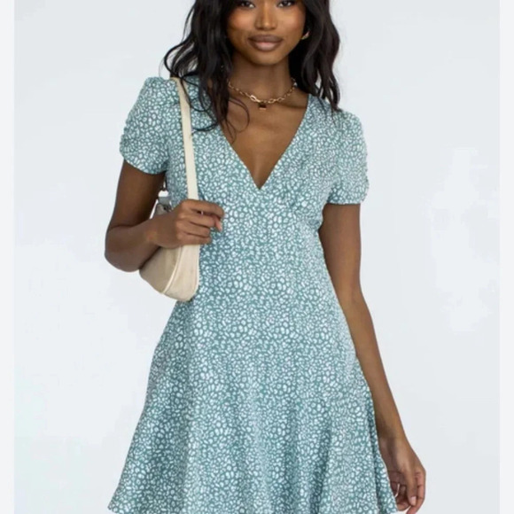 Princess Polly Sage Green Leopard Mini party Dress coquette girl girlhoodcore - Picture 2 of 15